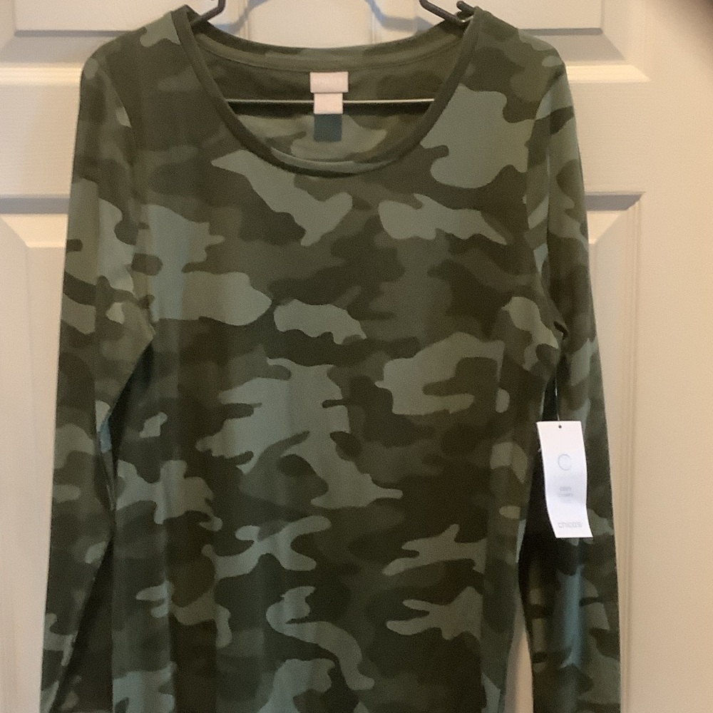 Chico's Green Camouflage Tee